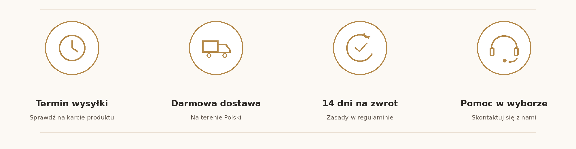 Informacje ERGOSTREFY: termin wysyłki na karcie produktu, darmowa dostawa, 14 dni na zwrot i pomoc w wyborze